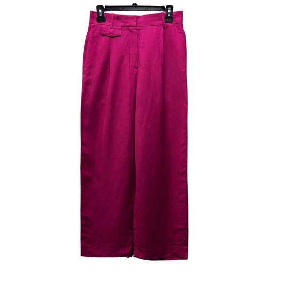 COS Womens Fuchsia Wide-Leg Pleated Linen-Blend Trousers Size 4 - Picture 3 of 10